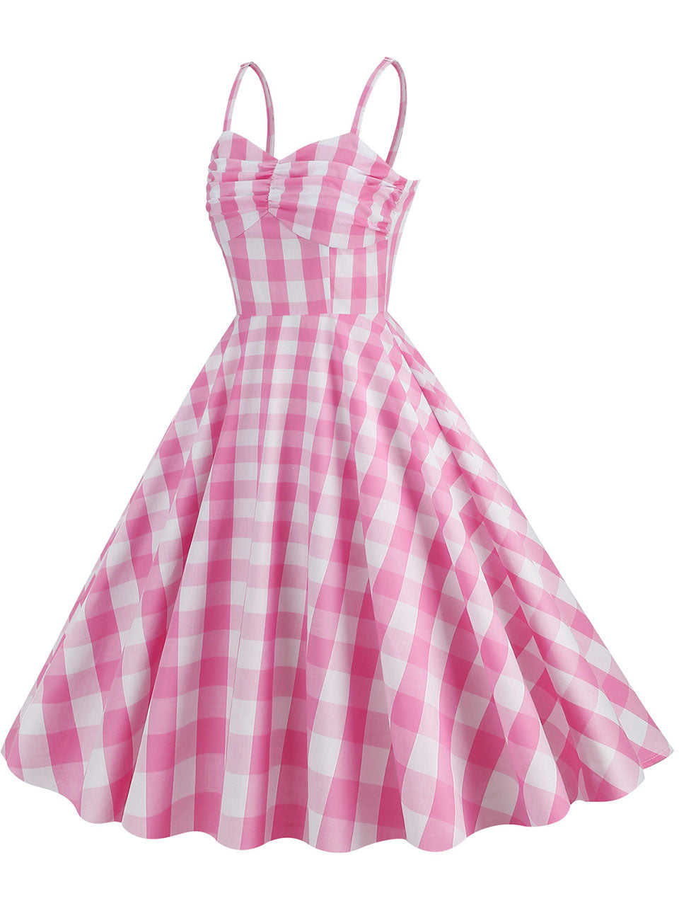 Pink And White Barbie Same Style Plaid Strap Classis Style 1950S Vintage Dress
