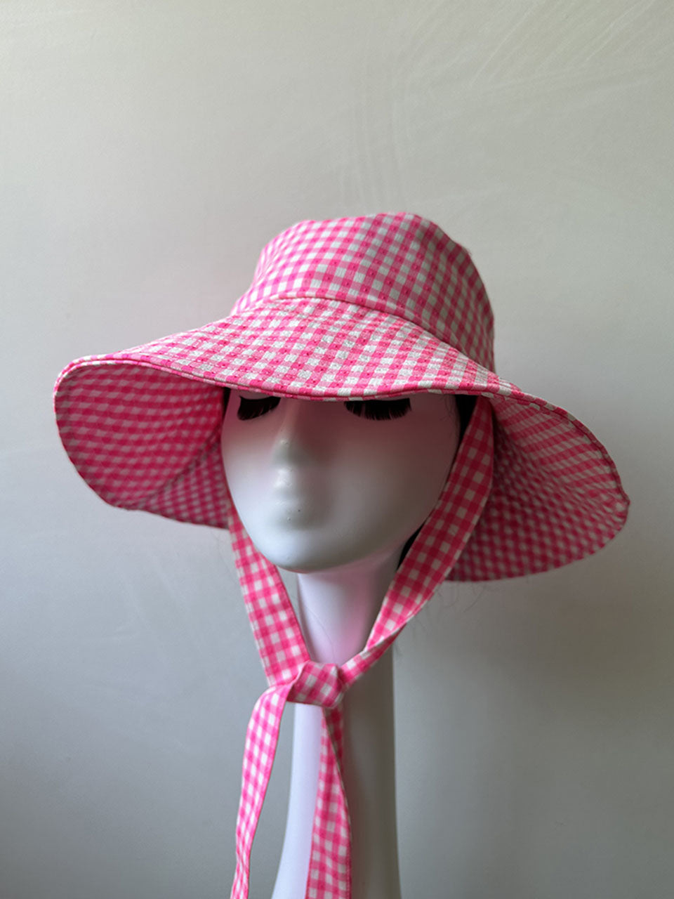 Pink Gingham Wide-brimmed Hat