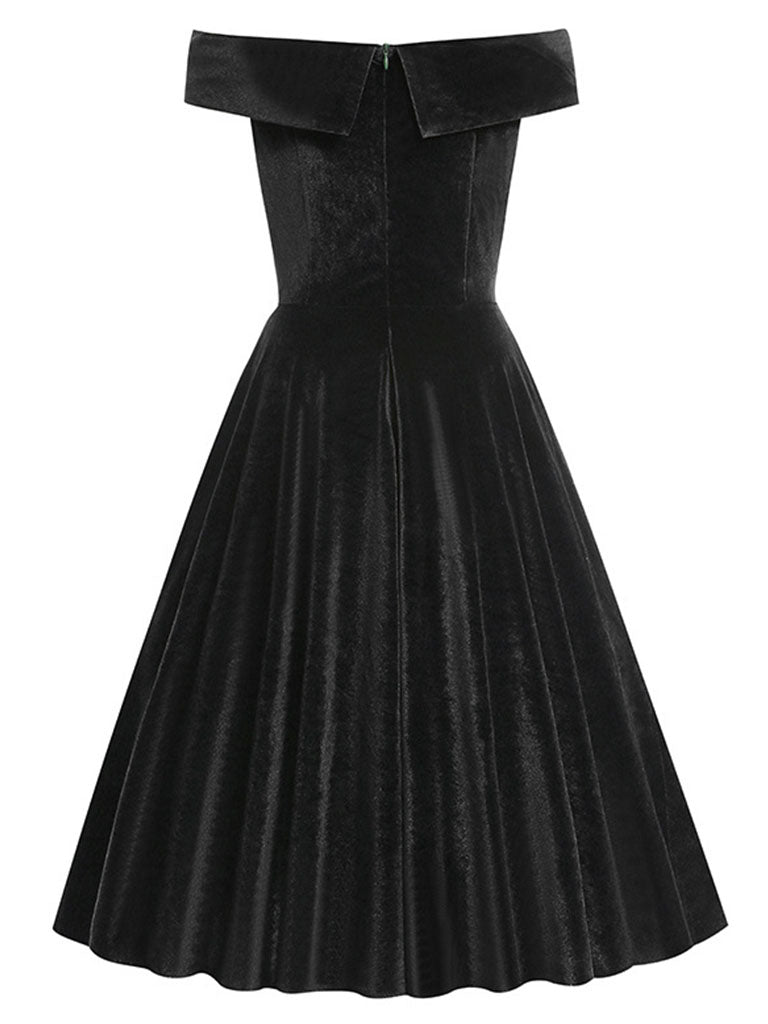 Christmas Red Off Shoulder Velvet 1950S Vintage Swing Dress