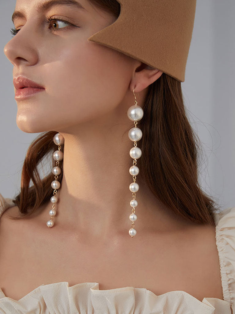 Vintage Plastic Pearl Party Long Earrings For Women