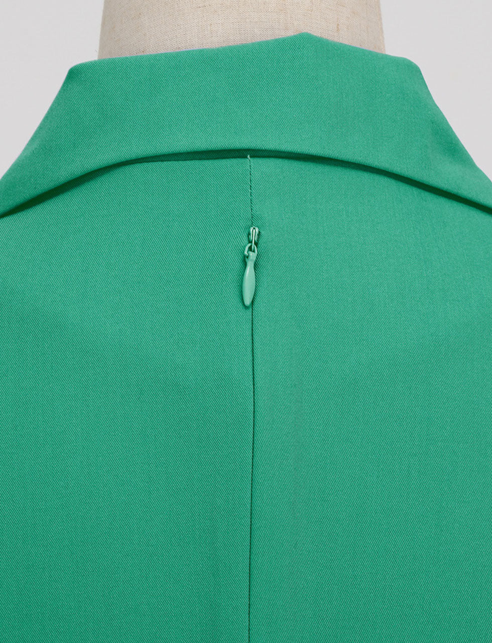 Green Solid Color Turn Down Collar Short Sleeves 1950S Vinatge Shirt Dress