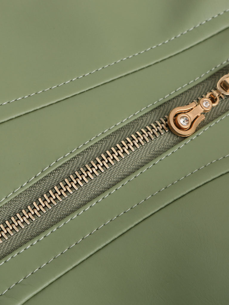 Light Green Long Sleeve PU Leather Motorcycle Jacket For Women
