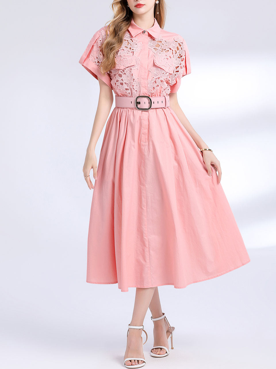 Pink Short Sleeve Classic 1950S Vintage Shirt Dress