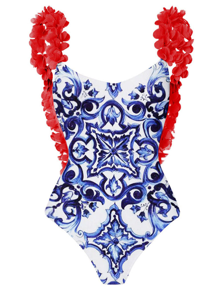 Floral Print Flower Strap One Piece