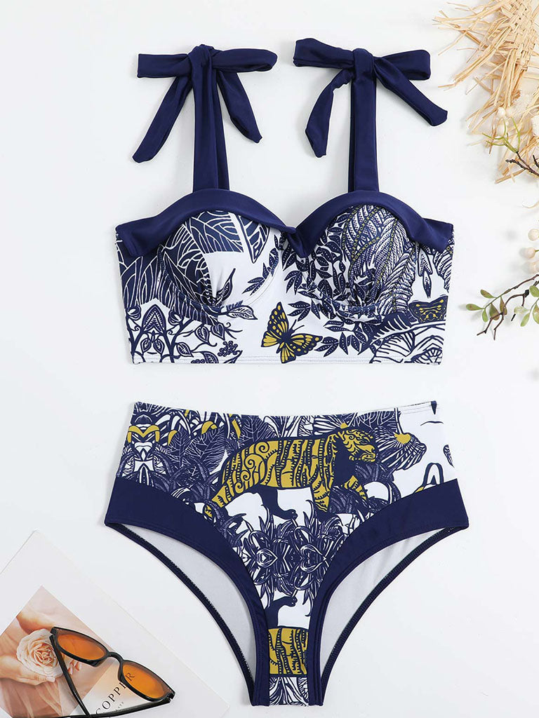 Animal Floral Print Strap Two Pieces