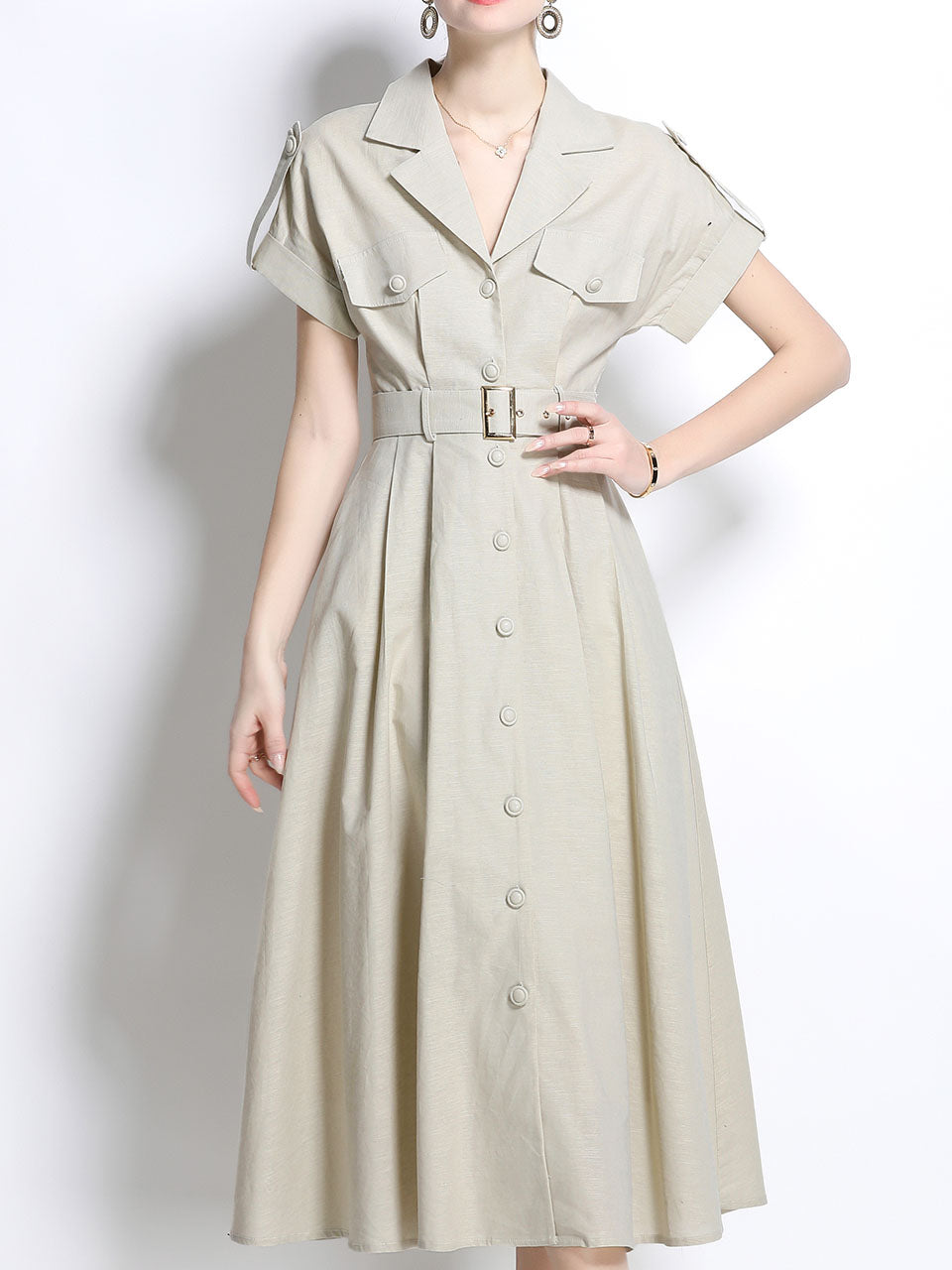 1940S Lapel Shirt Cotton Dress