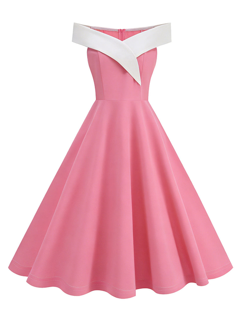 1950s Vintage Pink Off The Shoulder Swing Dress