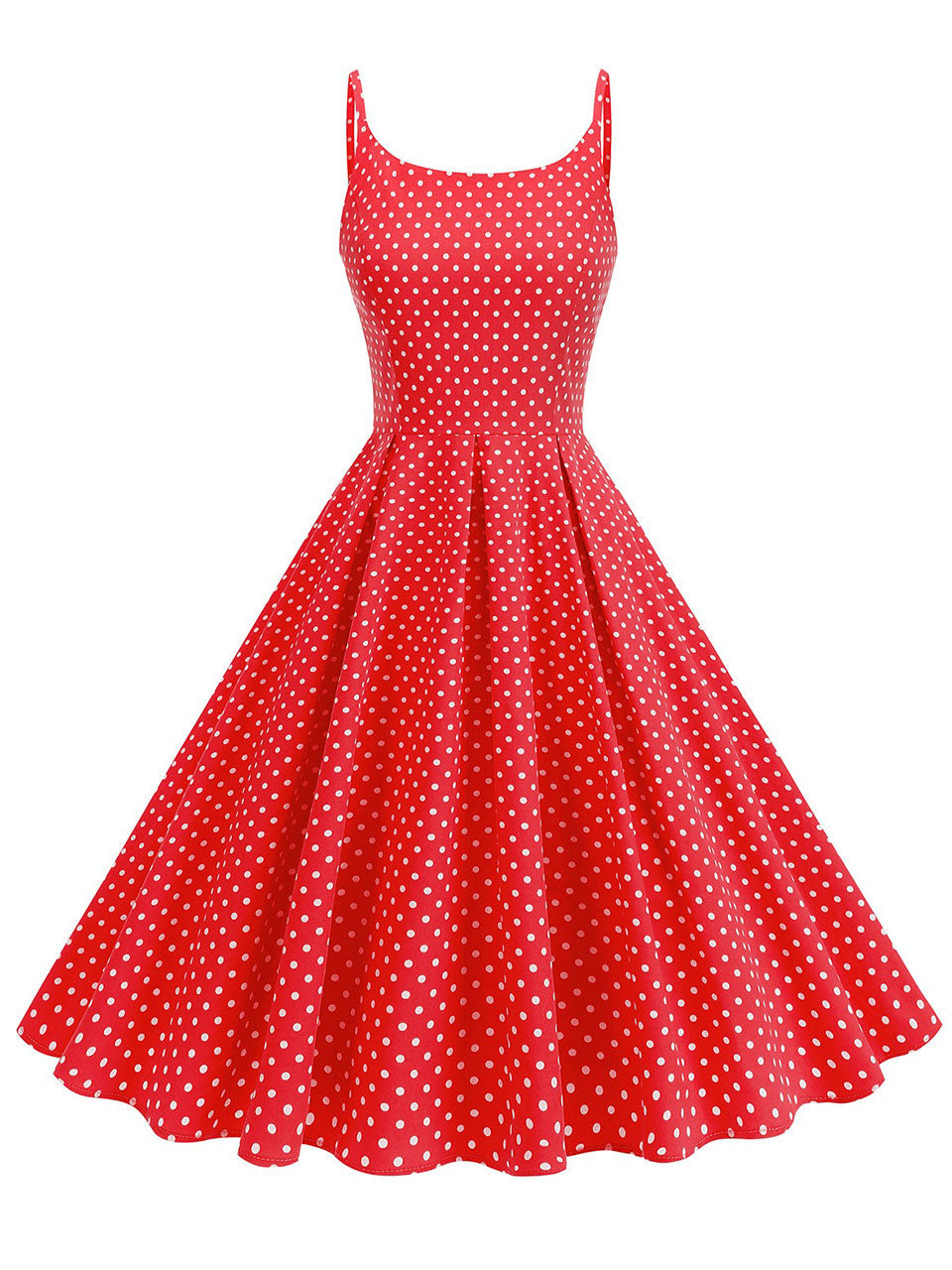 1950s Vintage Polka Dot Spaghetti Strap U-Neck Retro Swing Dress