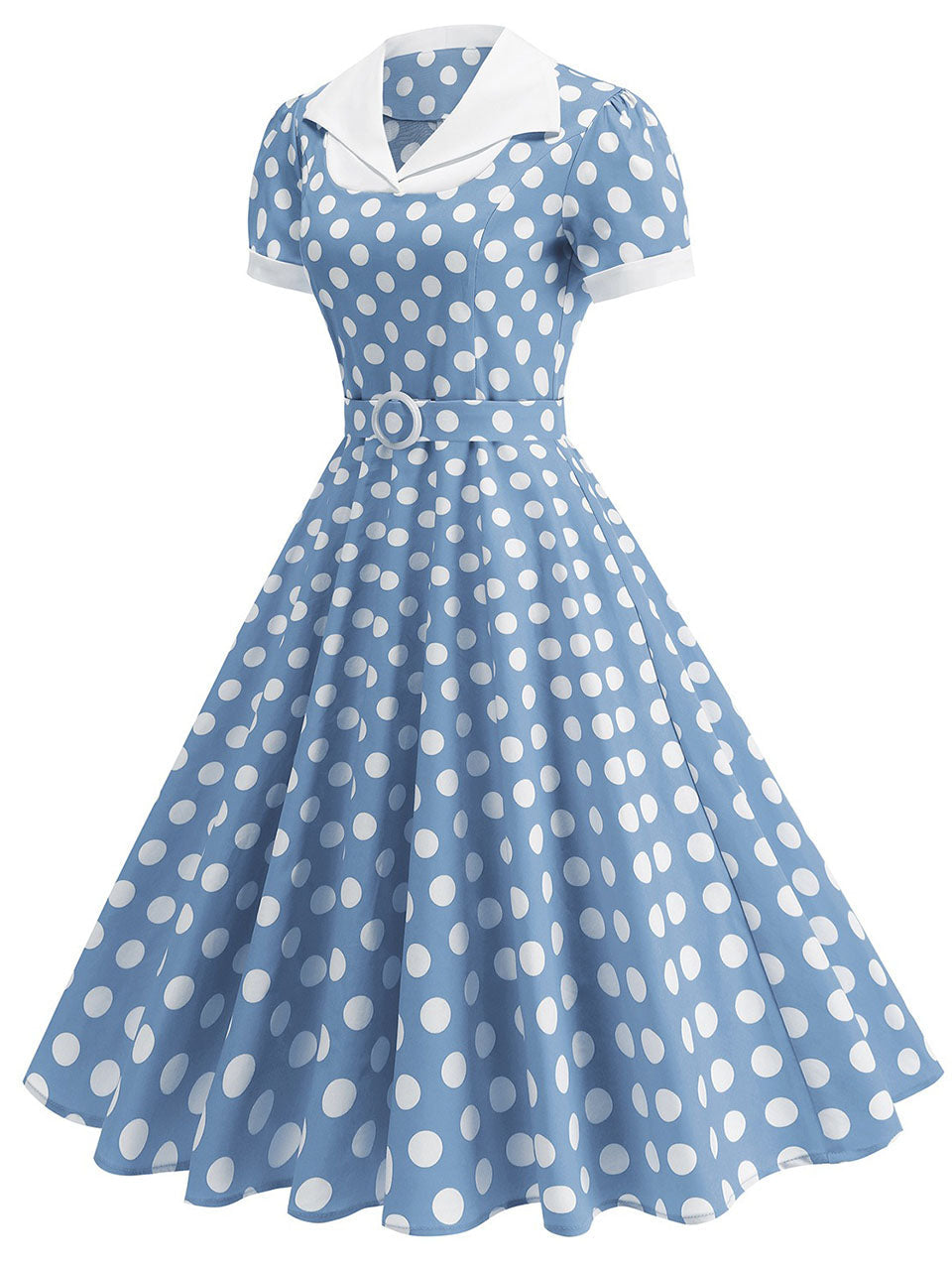 Red Polka Dots Short Sleeve 1950s Vintage Dress