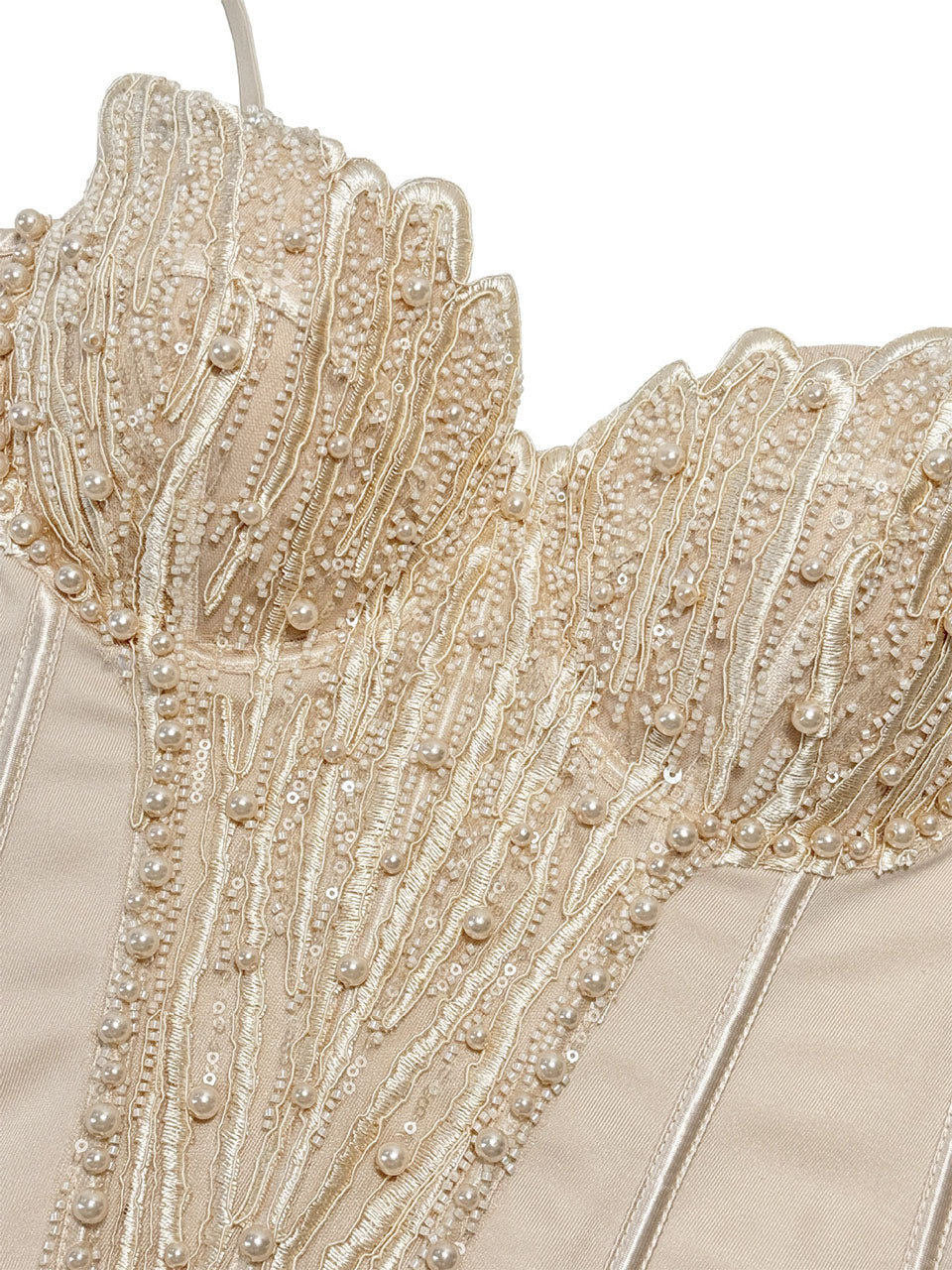Pink Pearl Beaded Corset Top - Sequined Embroidery Spaghetti Strap Bustier