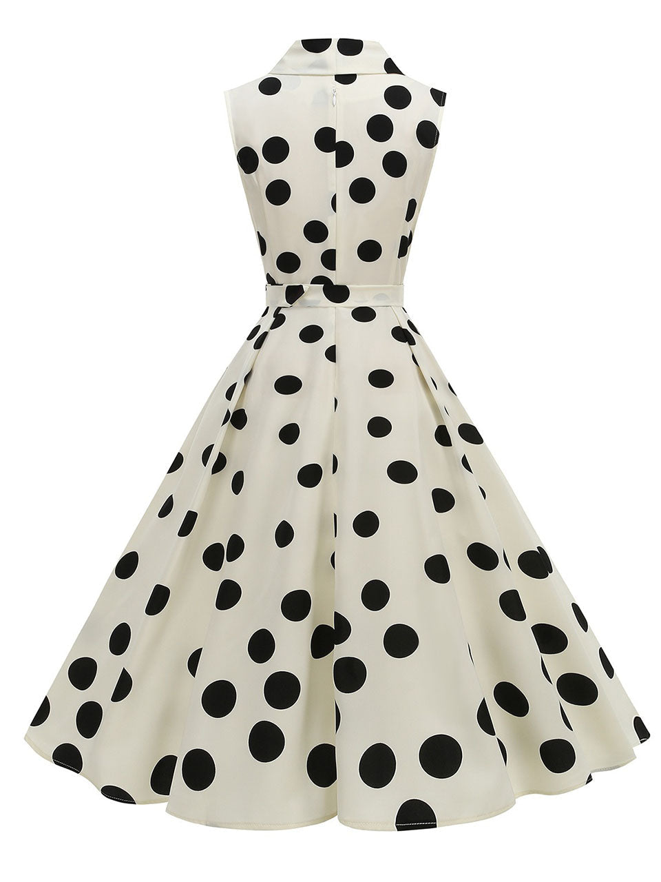 1950s Vintage Audrey Hepburn Style White Polka Dots Swing Dress