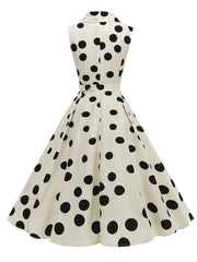 1950s Vintage Audrey Hepburn Style White Polka Dots Swing Dress