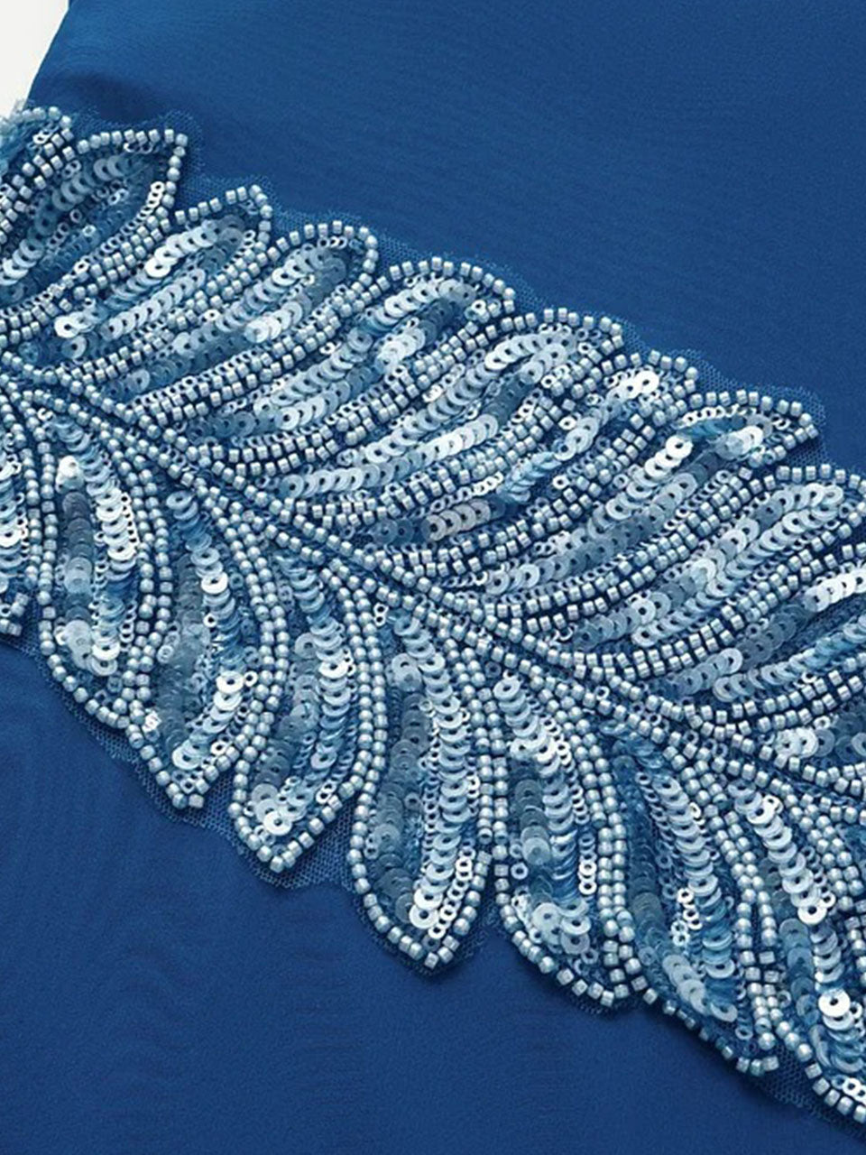 Royal Blue One Shoulder Beaded Feather One Piece Monokini