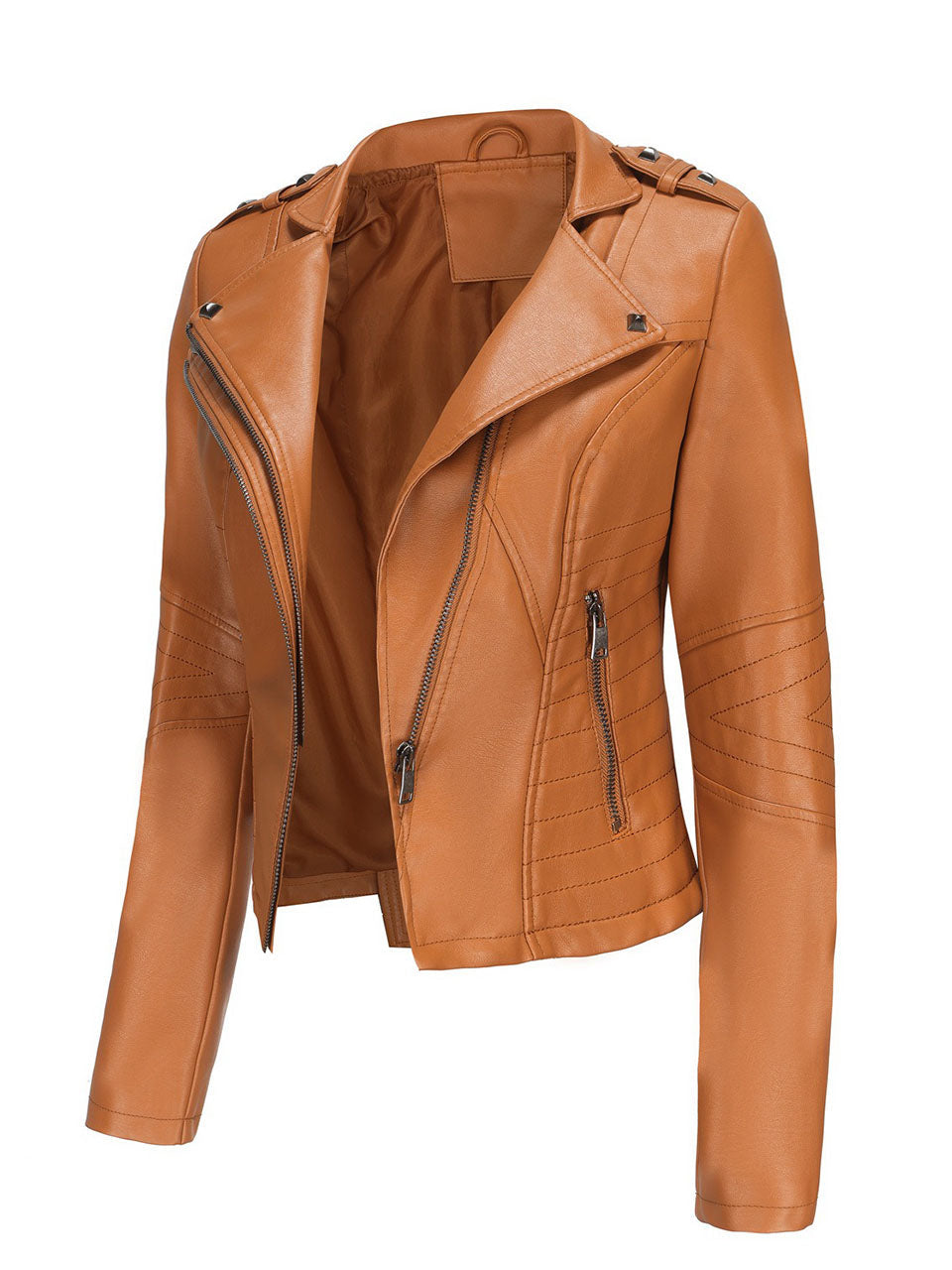 Navy Blue Faux Leather Motorcycle Jacket | Slim Fit Asymmetrical Zip Moto Biker Coat