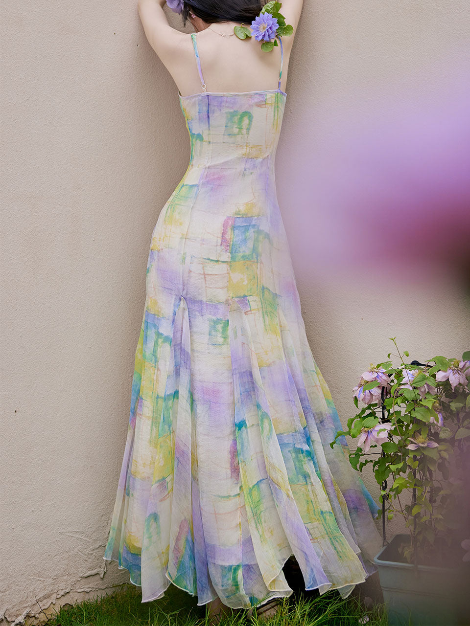 2PS Rainbow Spaghetti Strap 1950S Vintage Dress