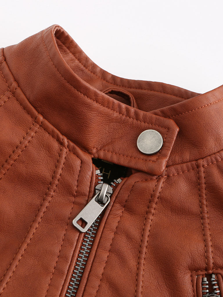 3 Color Long Sleeve PU Leather Motorcycle Jacket