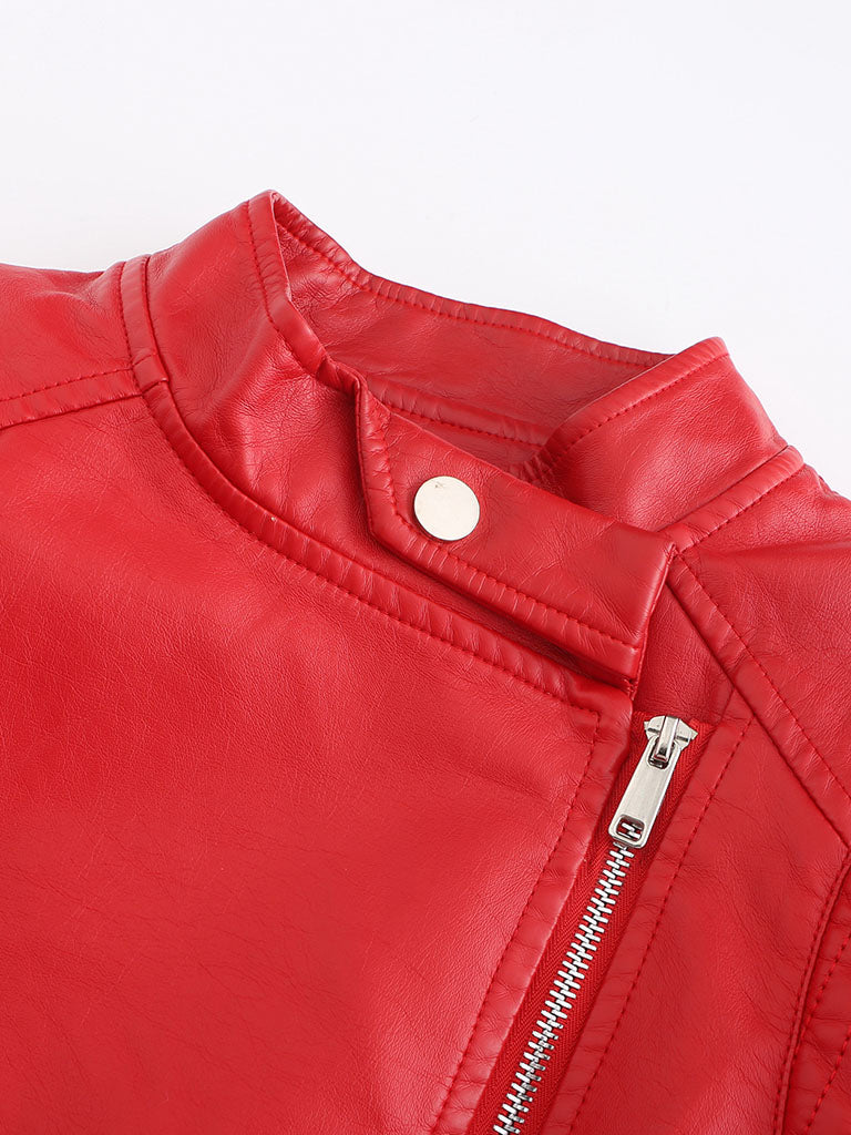 Navy Long Sleeve PU Leather Motorcycle Jacket