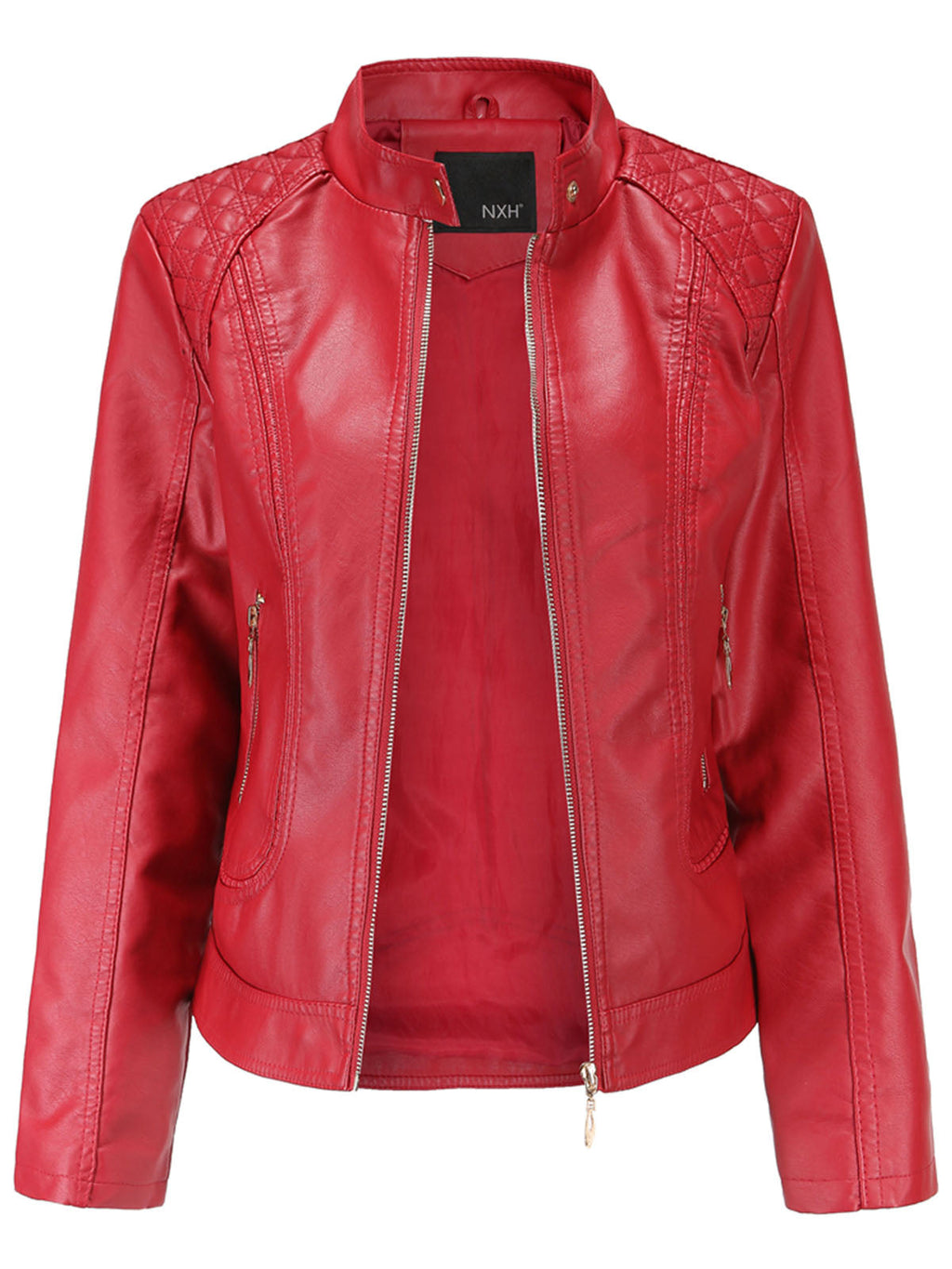 Soft Coat Long Sleeve PU Leather Motorcycle Jacket For Women