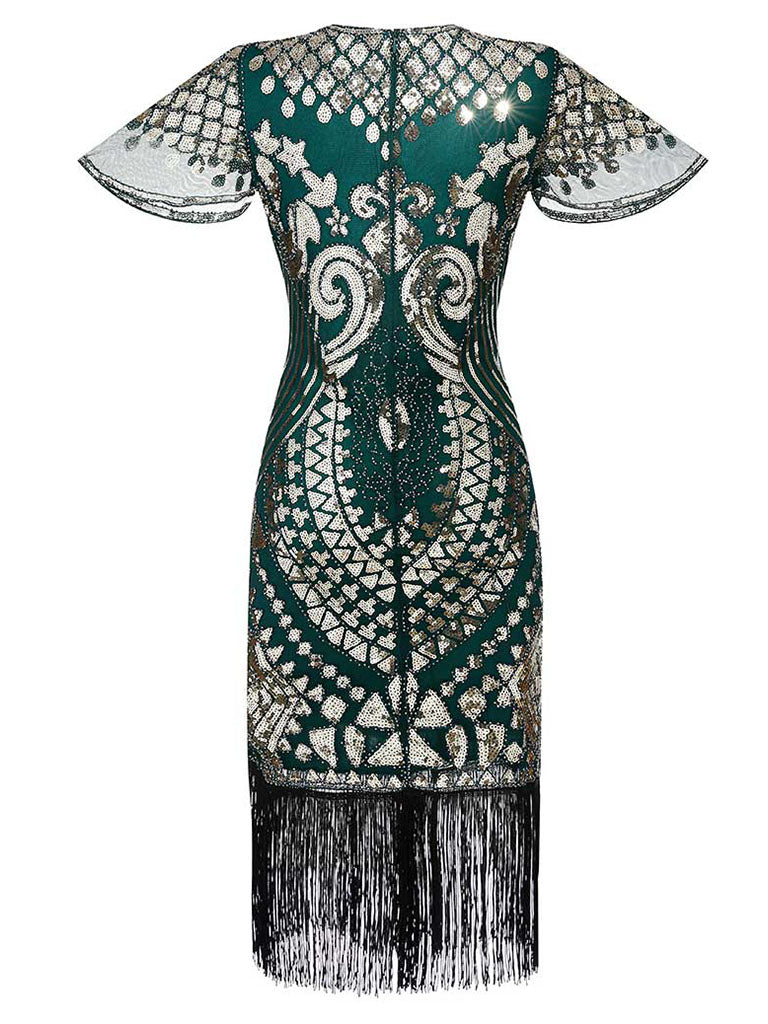 6 Colors Short Sleeve 1920s Sequined Flapper Dress