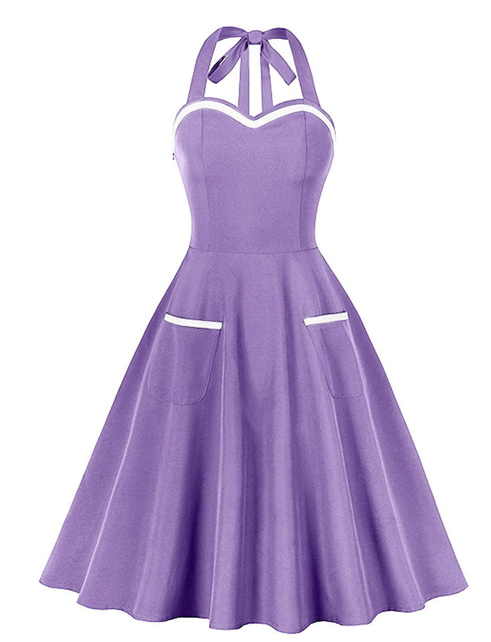 Purple Sweet Heart Halter Sleeveless 1950S Vintage Dress