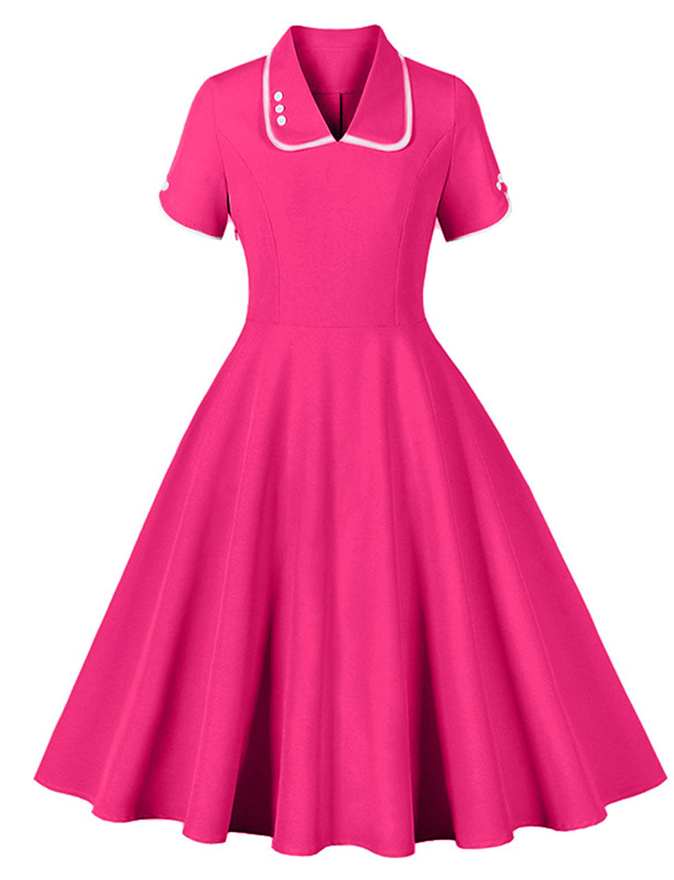 Dark Green Turn Down Collar Short Sleeve 1950S Vintage Dress
