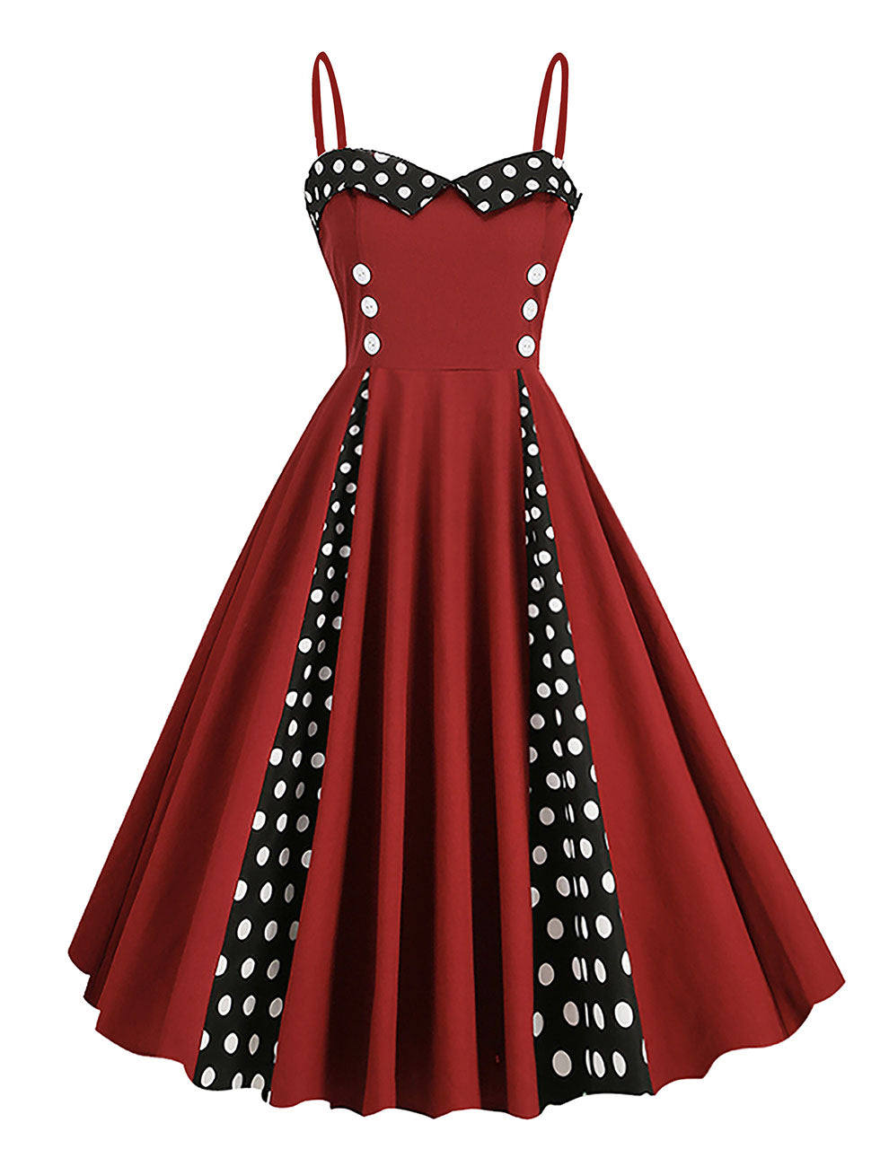 Red Spaghetti Straps 1950S Retro Swing Dress