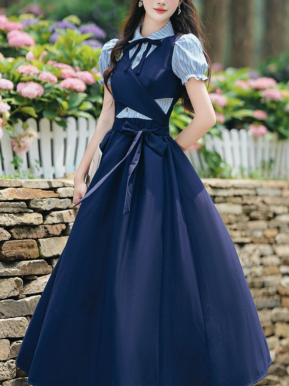 Vintage Navy Two-Piece Fake Layered Shirt Dress