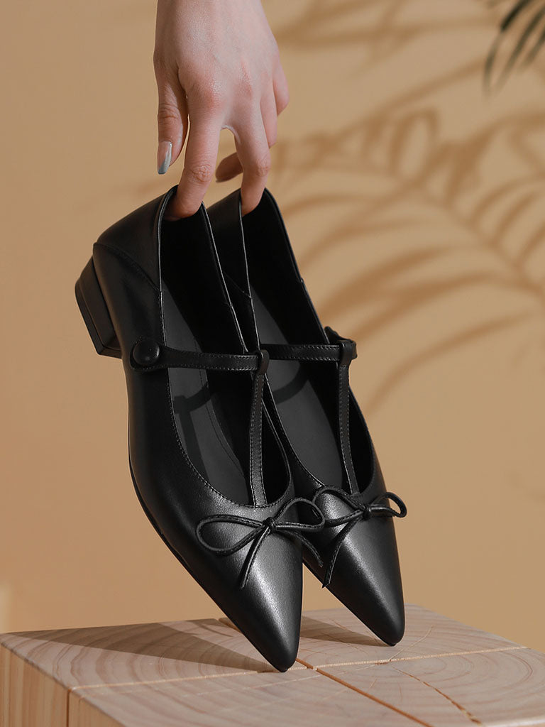 Flat Heel Pointed Toe Hollow Belt Leather Vintage Shoes