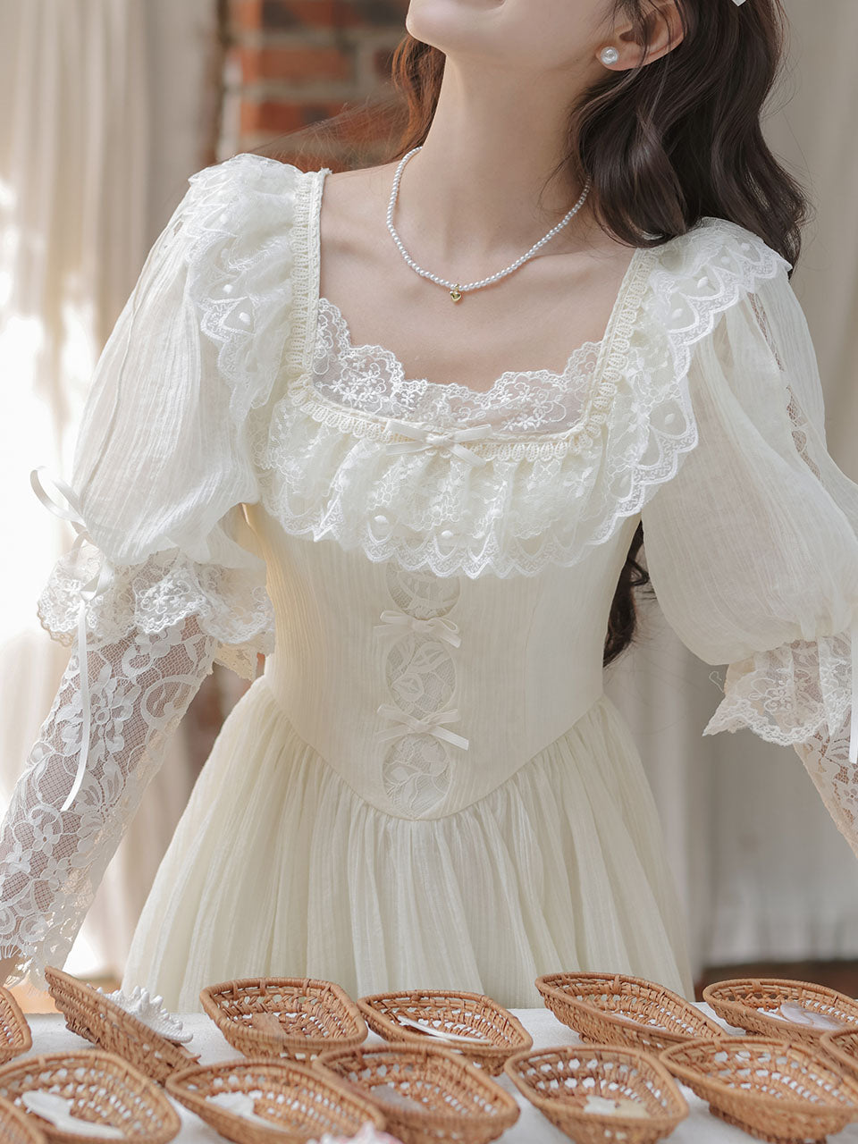 Sweet Victorian Lace Square Collar Corset Short Sleeve Wedding Mini Dress