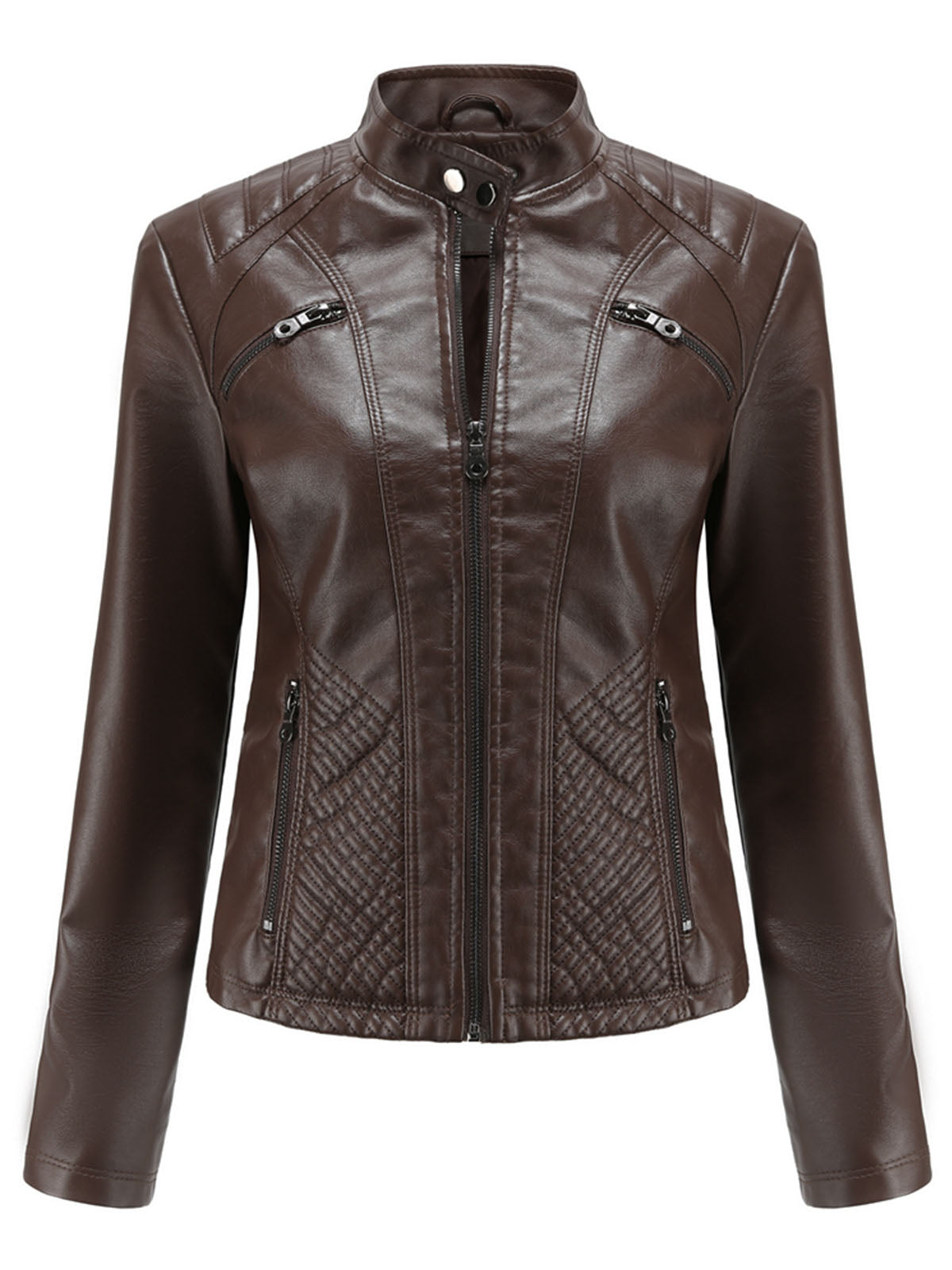 Pink Long Sleeve PU Leather Motorcycle Jacket For Women