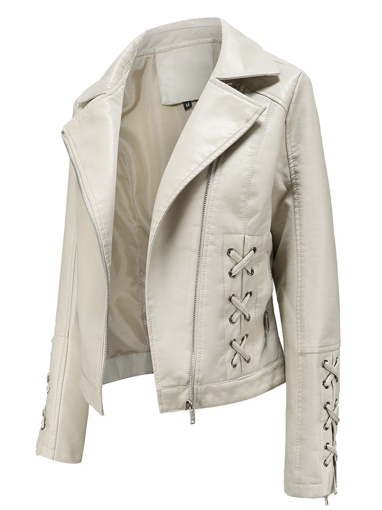 Black Weave Long Sleeve PU Leather Motorcycle Jacket