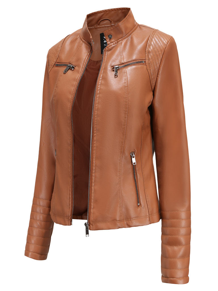 5 Color Long Sleeve PU Leather Motorcycle Jacket
