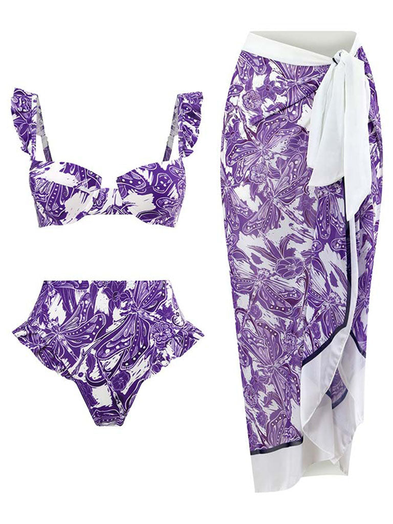 Floral Print Retro Style Strap Bikini Two Piece