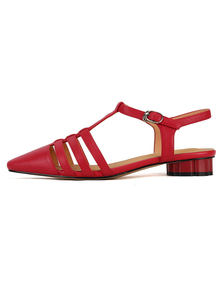 Flats Sandals Round Toe Hollow Belt Leather Vintage Shoes