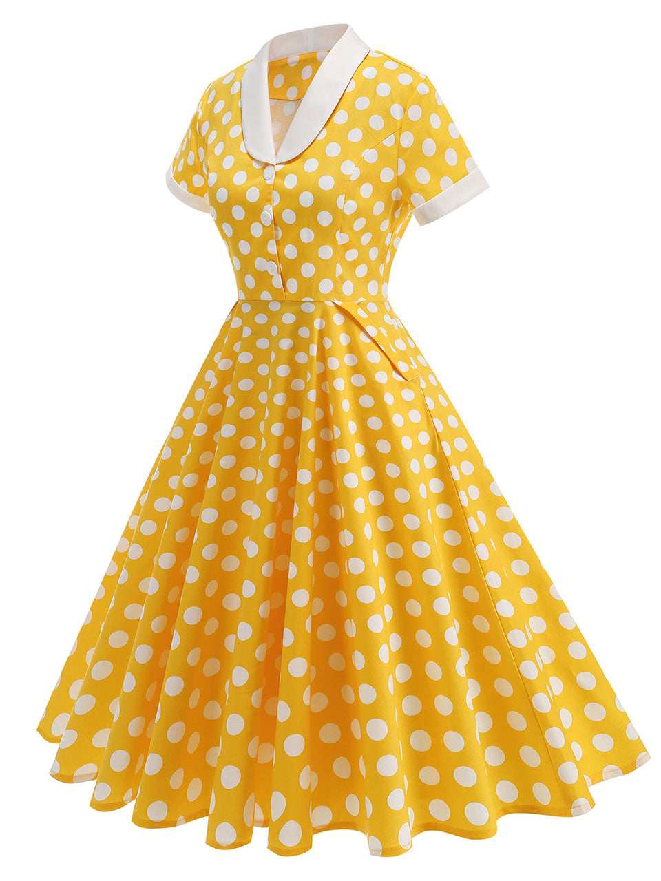 Tuxedo Collar Polka Dots 1950S Dress