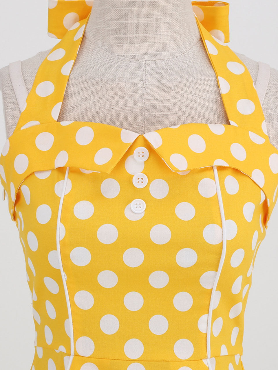 Yellow Polka Dots Vintage Halter Strap Backless 1950S Vintage Dress