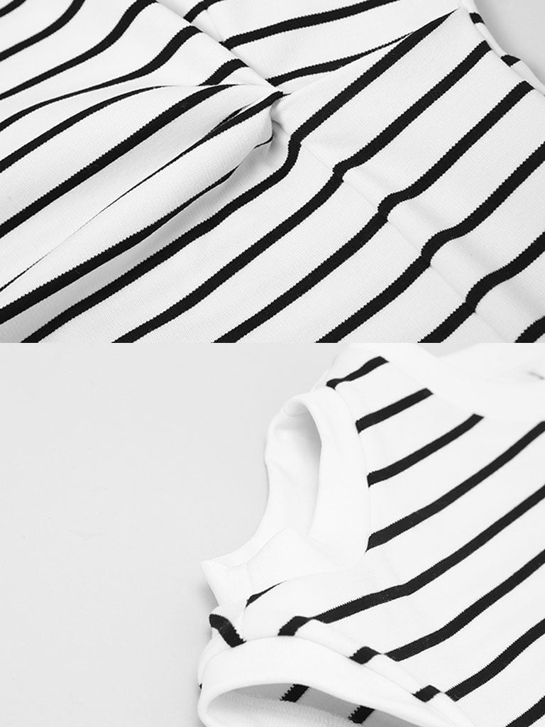 Striped Crew Neck Slit Casual Bodycon Dress