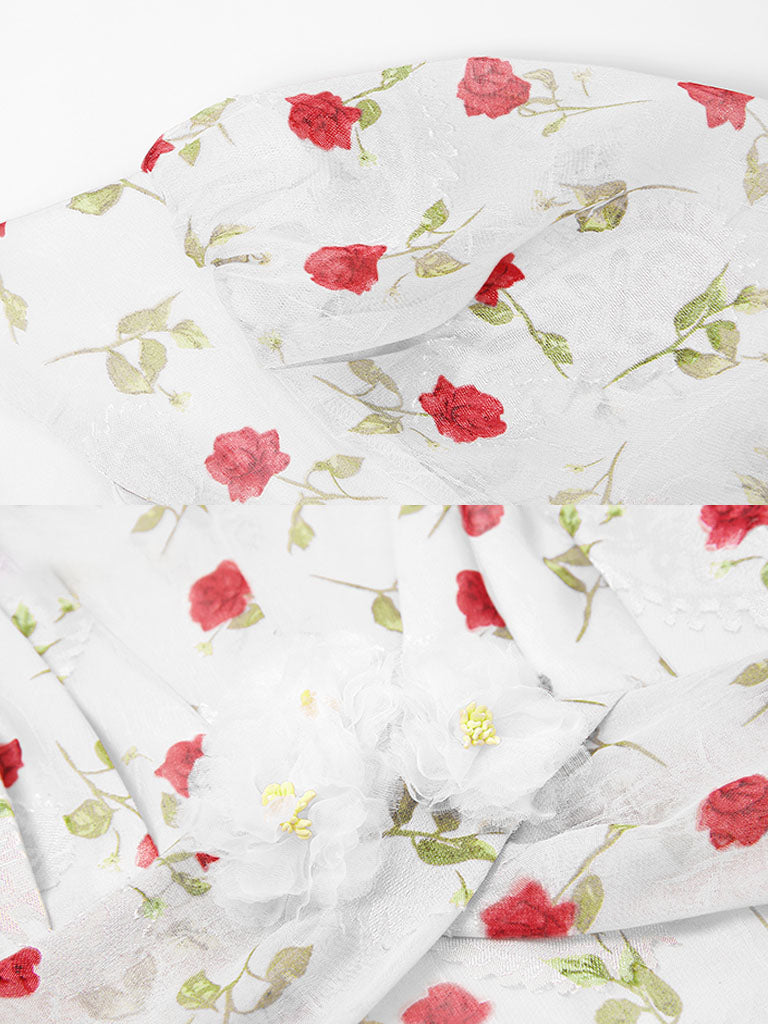 Pink Rose Floral Chiffon Vintage Style 1950S Dress