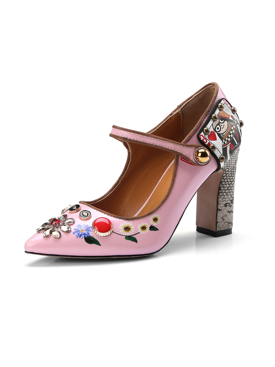 9CM Luxury Poker Chunky Heels Retro Shoes