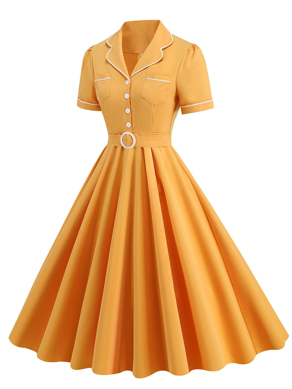 Blue 1950s Vintage Shirt Dress for Short Sleeve Audrey Hepburn Style Cocktail Swing Dress