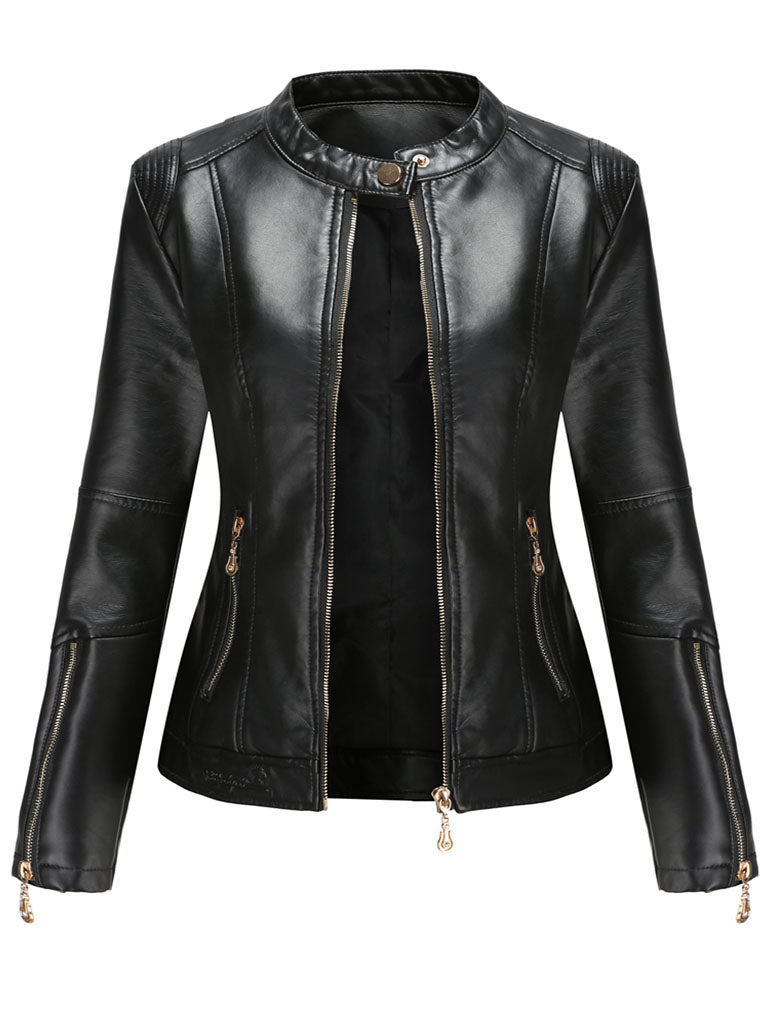Light Green Long Sleeve PU Leather Motorcycle Jacket For Women