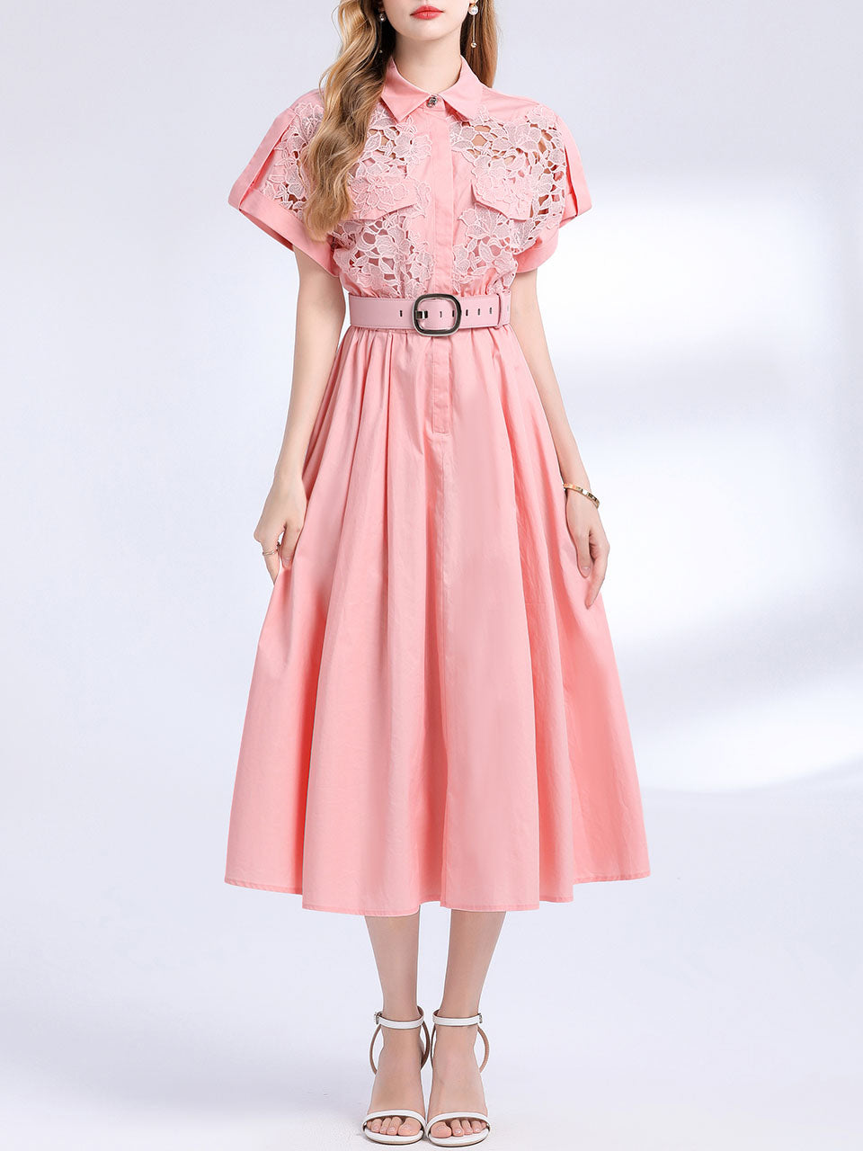 Pink Short Sleeve Classic 1950S Vintage Shirt Dress