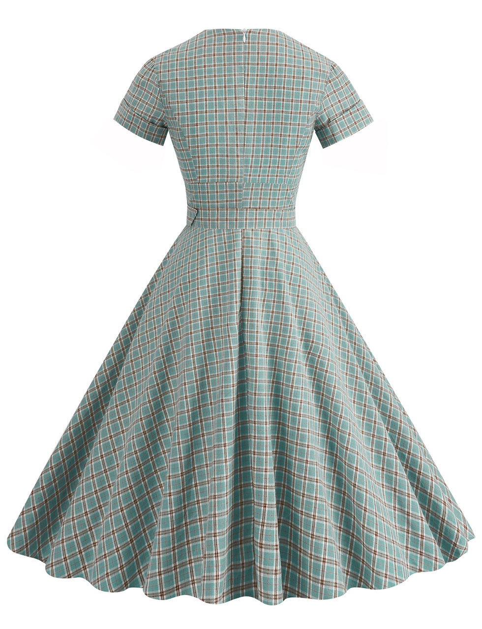 Sweat V Neck Plaid 1950S Vintage Swing Dress