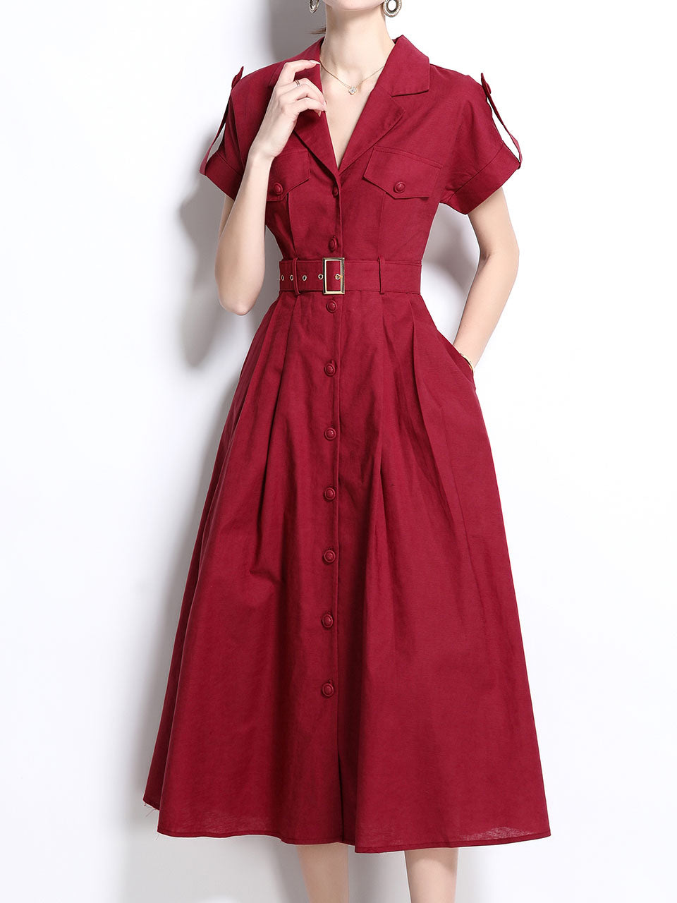 1940S Lapel Shirt Cotton Dress