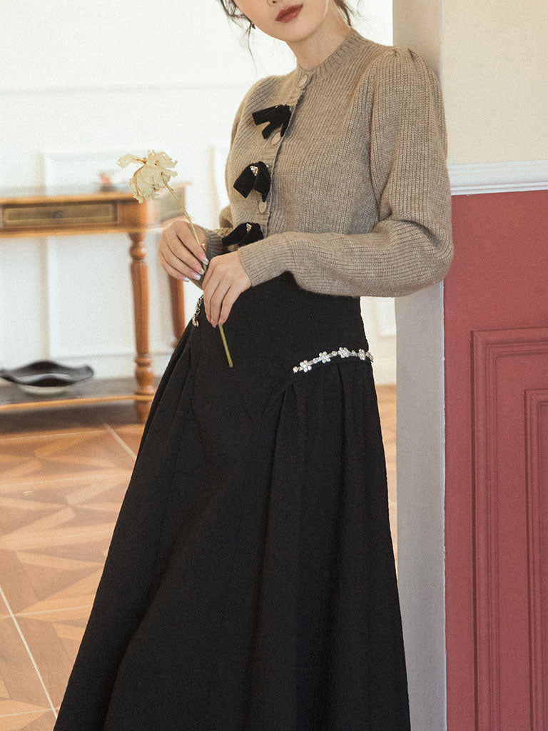 2PS Bowknot Sweater And Pleats