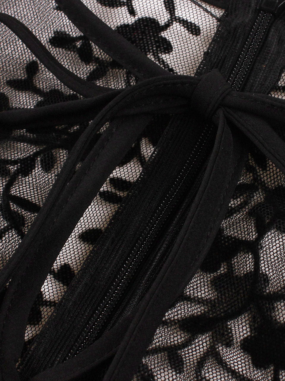 1950S Lace Semi-Sheer Flocking Printing Vintage Halloween Dress