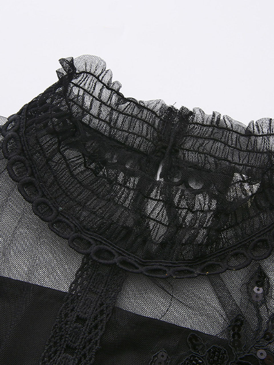 Gothic Black Semi-Sheer Lace Long Puff Sleeve Dress