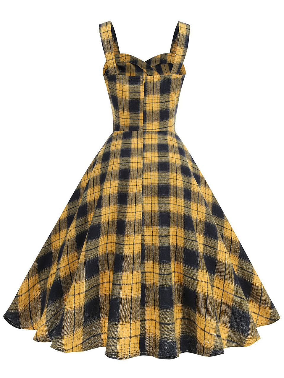 Clueless Inspired Yellow V Neck Plaid Vintage Dress