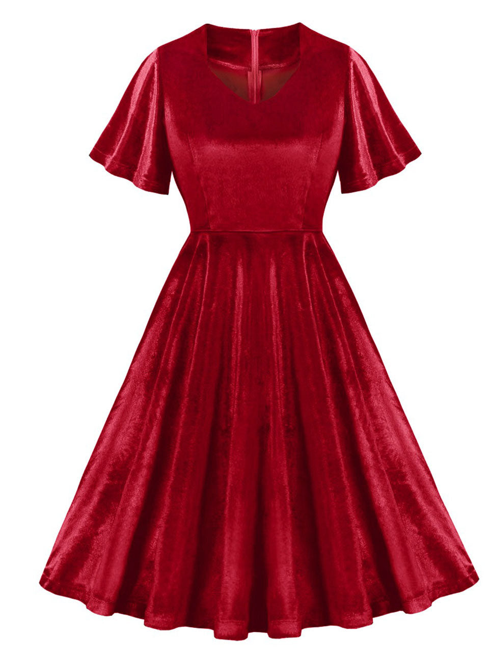 Christmas Green V Neck Velvet 1950S Vintage Swing Dress