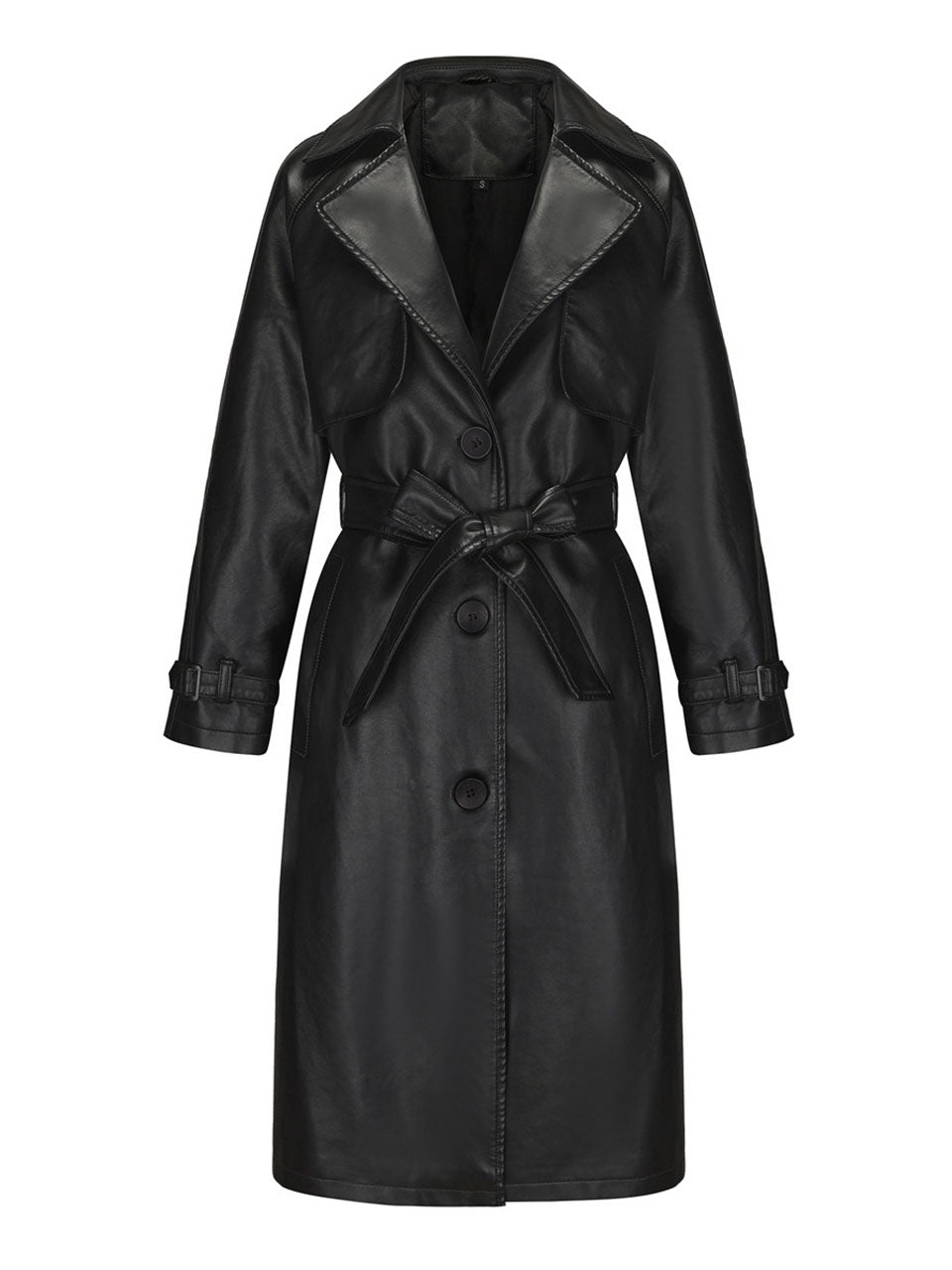 Faux Leather Trench Coat | Long Caramel Tan PU Leather Windbreaker Jacket